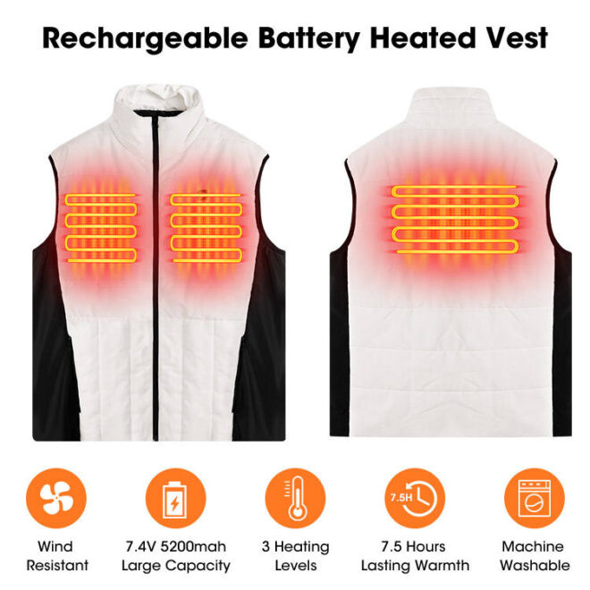 Unisex Fleece Electric Heated Waistcoat with Double Switch Cotton Filled Polyester Woven Vest for Casual Men's Winter Warmth - Image 4