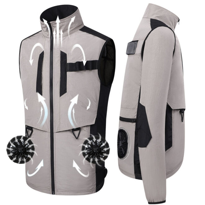 Anti-UV Summer Cooling Vest Fans Suit with Removable Cuffs Cooling outdoor Jacket for Men in Summer - Image 3