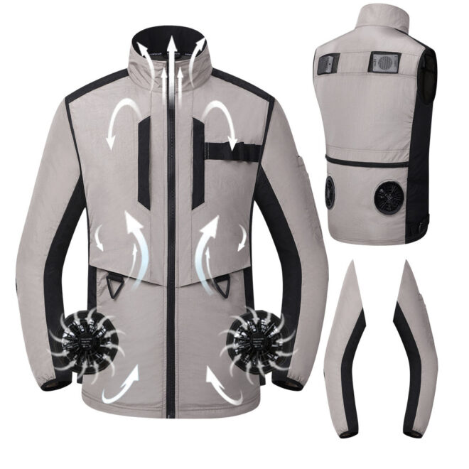 Anti-UV Summer Cooling Vest Fans Suit with Removable Cuffs Cooling outdoor Jacket for Men in Summer - Image 4