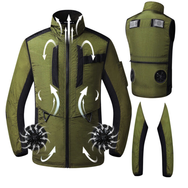 Anti-UV Summer Cooling Vest Fans Suit with Removable Cuffs Cooling outdoor Jacket for Men in Summer - Image 5