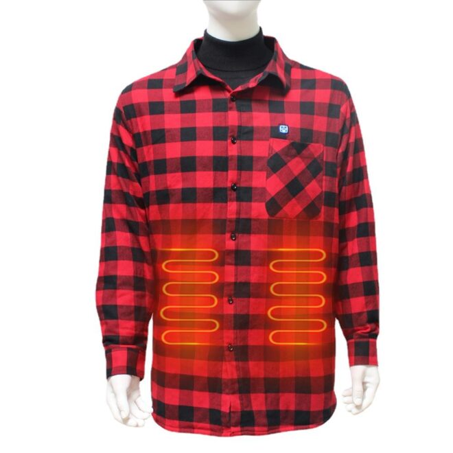 Heated Checkered Shirt Long Sleeve 5V Cotton Fabric Customized Logo BLUE Casual Shirts Knitted Winter Shirt for Adult - Image 6