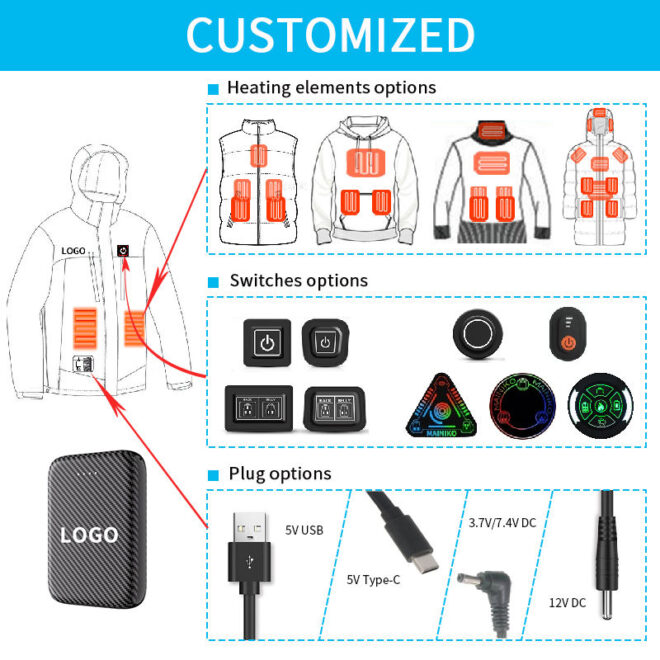 Battery Heated Jacket Windproof Jacket Heated Custom Logo Electric Heated Jacket for Cold Winter Weather - Image 6