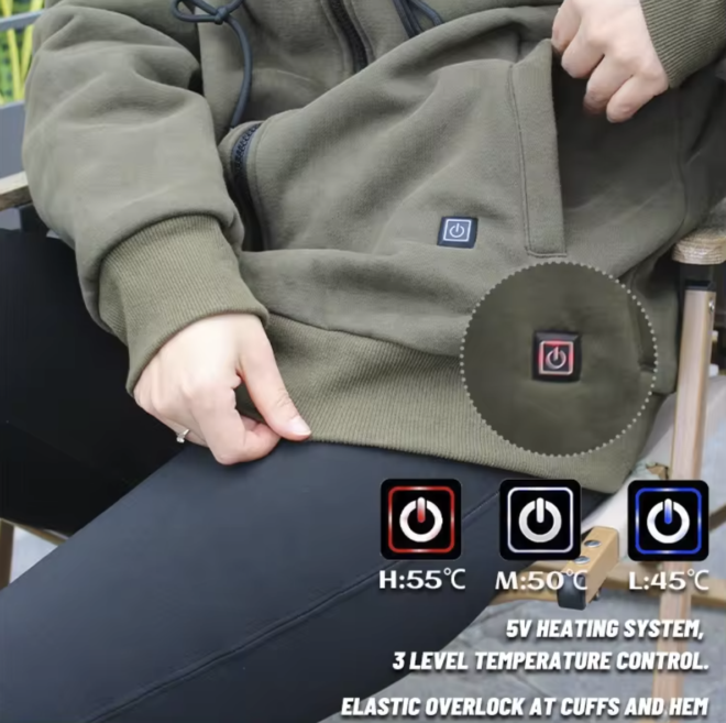 Rechargeable Battery Heated Hoodie for Fishing Fleece Jacket - Image 7