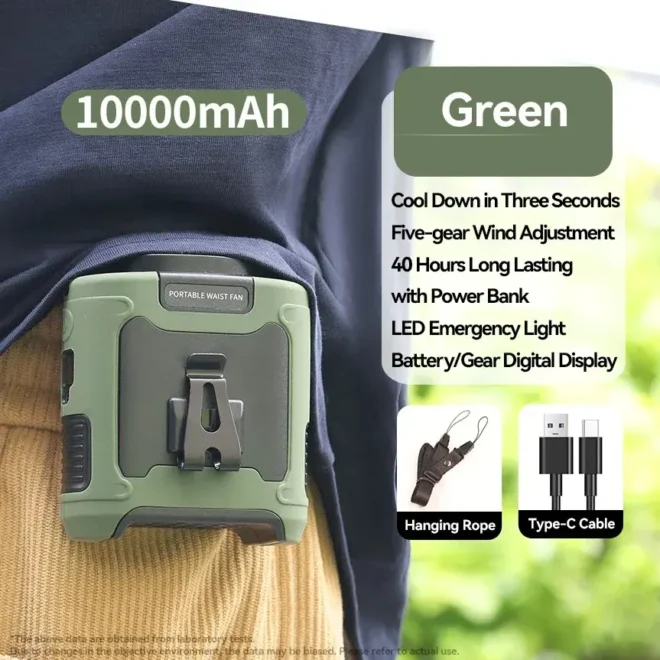 Fisherman's Cooling Kit, Outdoor Waist Fan, Wearable Belt Clip Fan for Fishing & Hiking, IPX5 Water-Resistant, Long Battery Life, Adjustable Airflow, Tactical LED Light, USB-C Rechargeable - Image 6