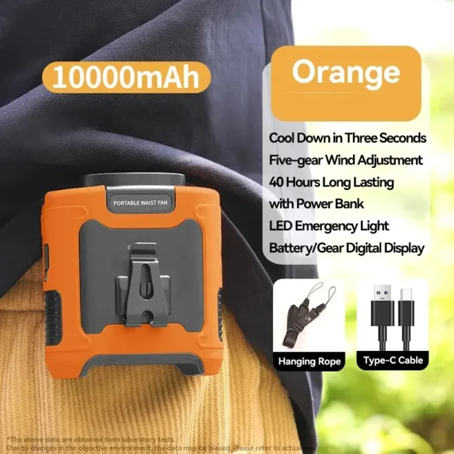 Fisherman's Cooling Kit, Outdoor Waist Fan, Wearable Belt Clip Fan for Fishing & Hiking, IPX5 Water-Resistant, Long Battery Life, Adjustable Airflow, Tactical LED Light, USB-C Rechargeable - Image 5