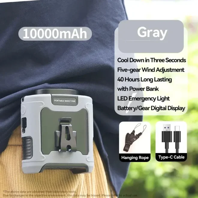 Fisherman's Cooling Kit, Outdoor Waist Fan, Wearable Belt Clip Fan for Fishing & Hiking, IPX5 Water-Resistant, Long Battery Life, Adjustable Airflow, Tactical LED Light, USB-C Rechargeable - Image 4
