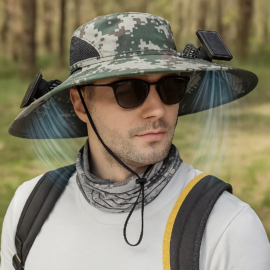 Solar-Powered Dual Fan Sun Hat – Wide Brim UV Protection Cooling Hat for Hiking, Fishing & Outdoor Activities