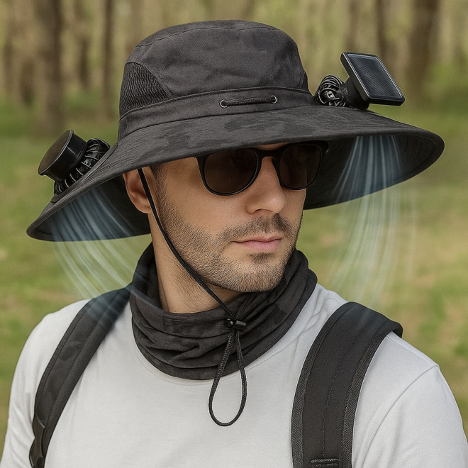 Solar-Powered Dual Fan Sun Hat – Wide Brim UV Protection Cooling Hat for Hiking, Fishing & Outdoor Activities - Image 4