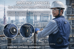 Japanese laboratory engineer testing cooling fabric with infrared temperature equipment for OEM production standards