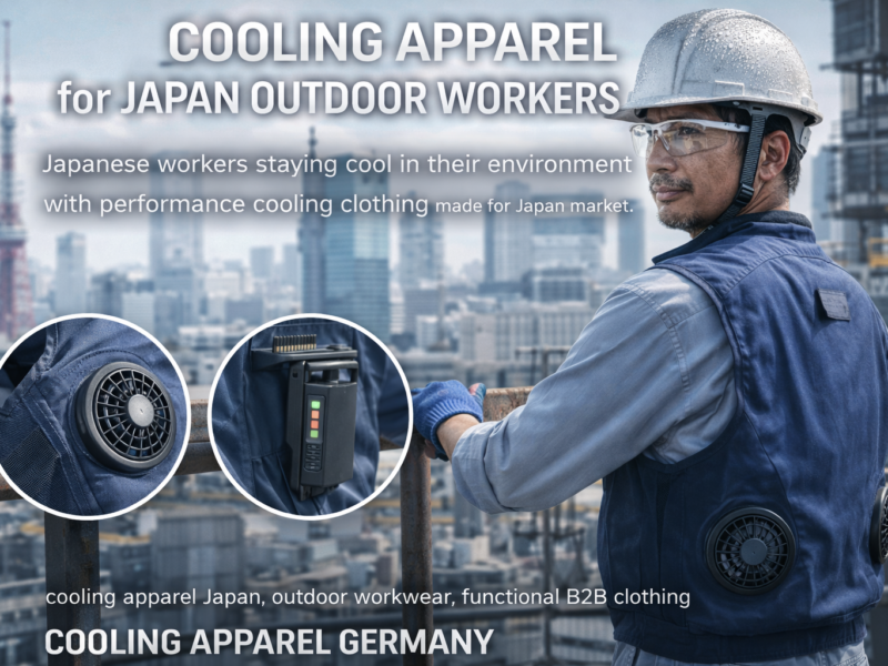 Japanese laboratory engineer testing cooling fabric with infrared temperature equipment for OEM production standards