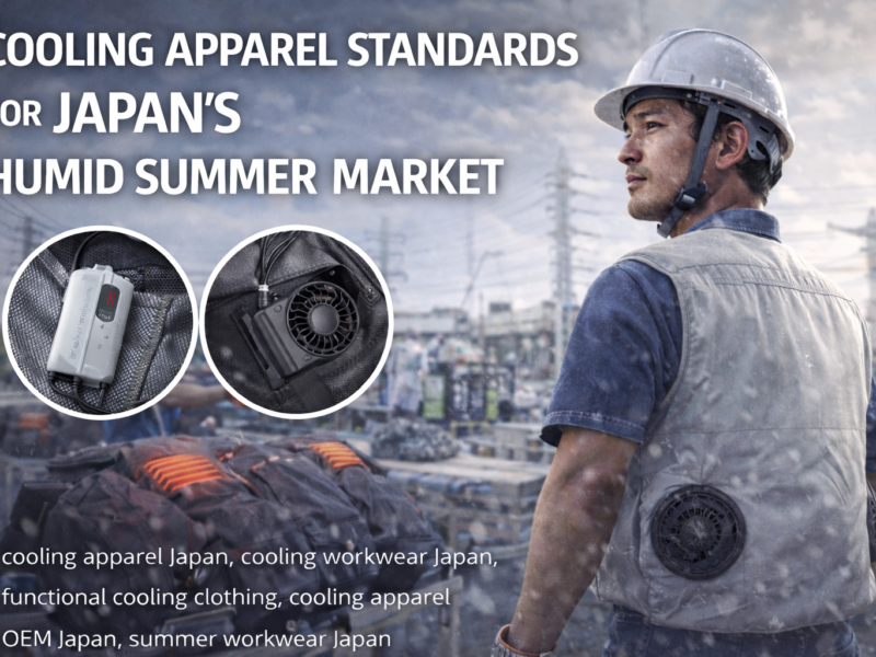 cooling apparel Japan worn by construction worker using fan cooling vest on outdoor job site