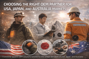 functional apparel OEM showing heated and cooling workwear used by industrial workers in USA Japan and Australia markets