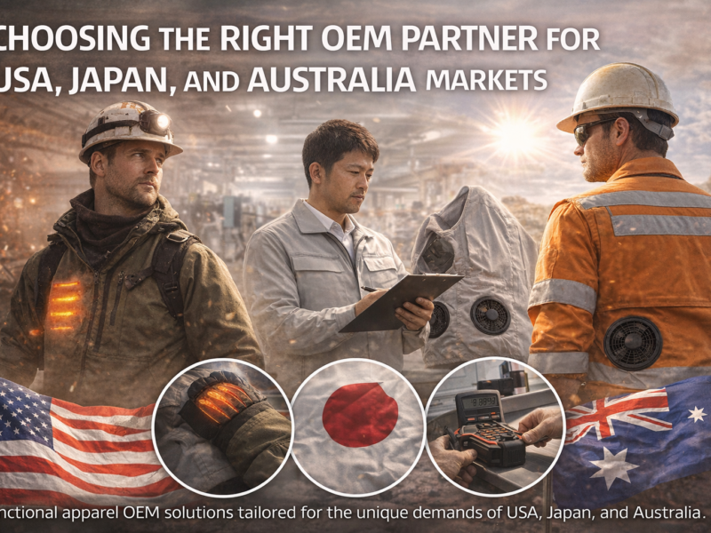 functional apparel OEM showing heated and cooling workwear used by industrial workers in USA Japan and Australia markets