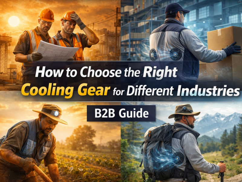 cooling gear for different industries including construction warehouse agriculture and outdoor workers using cooling vests and fan jackets